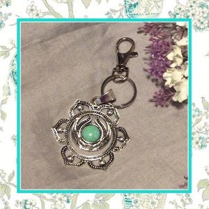 🌺 LOTUS KEYCHAIN FLOWER SILVER GYPSY TEAL TURQUOISE LOBSTER BOHEMIAN BOHO CHIC